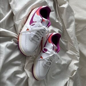 Nike White Sneakers with Plum and Orange Accents